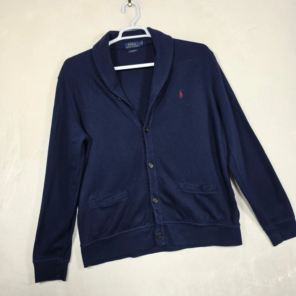 Polo Ralph Lauren Estate Rib Shawl Cardigan Men's L Navy Cotton Preppy
